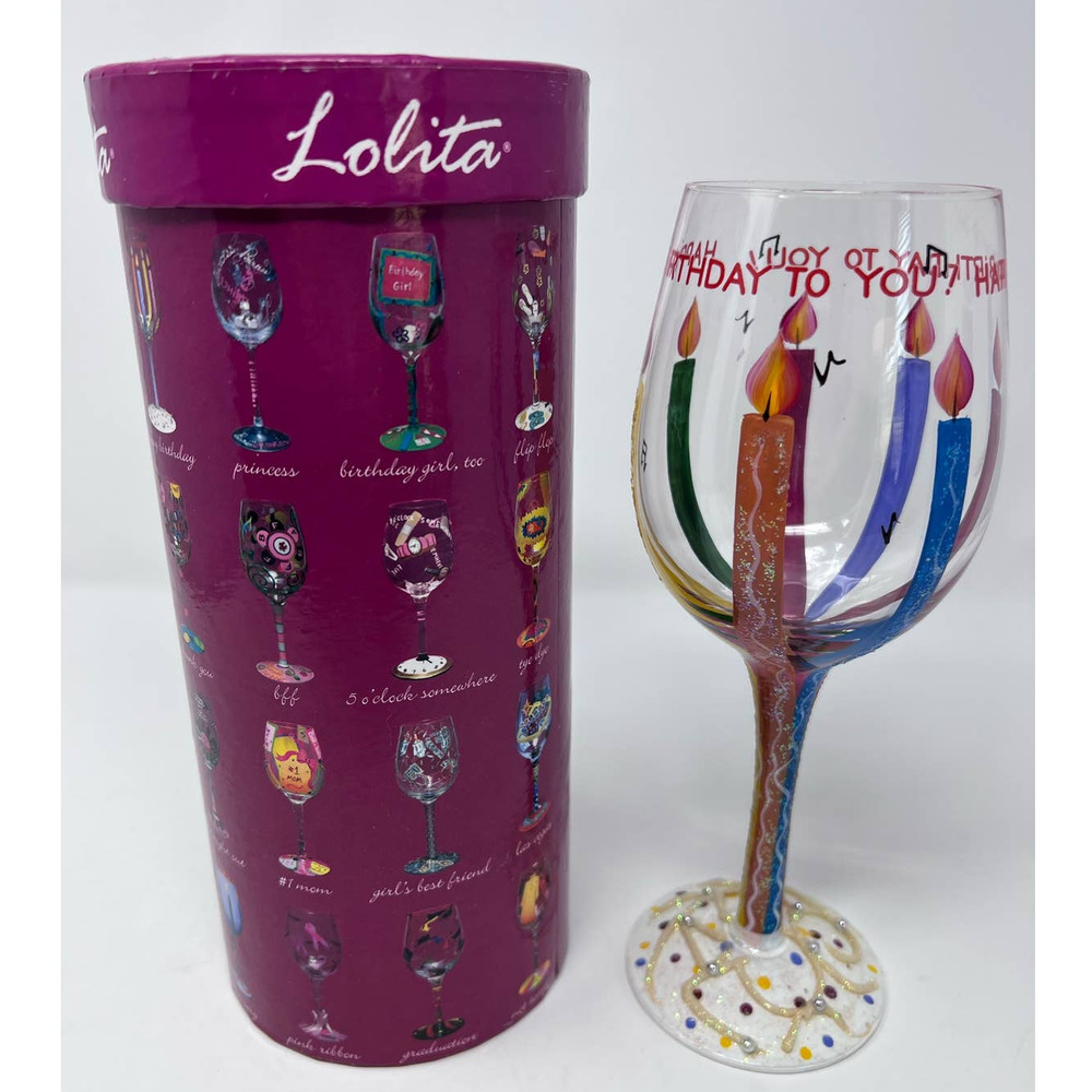 Lolita The Wine Collection Happy Birthday Hand Painted Wine Glass with Recipe